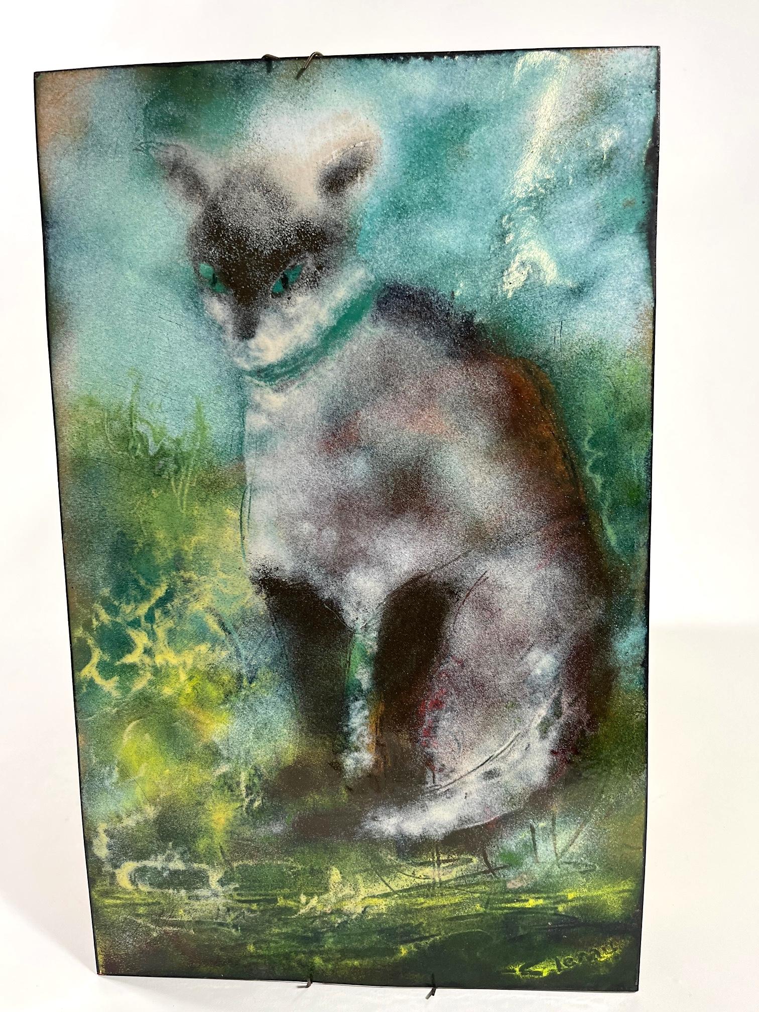 Enamel on Copper Cat Figure In Good Condition For Sale In West Palm Beach, FL