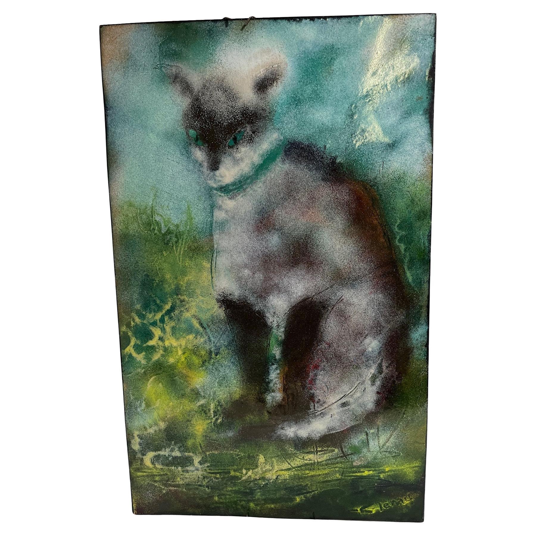 Enamel on Copper Cat Figure For Sale