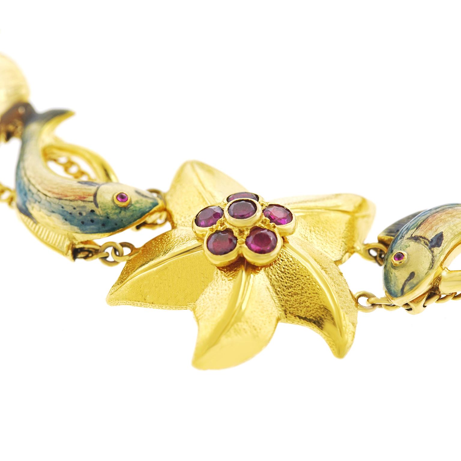 Brilliant Cut Enamel on Gold Seaside Bracelet