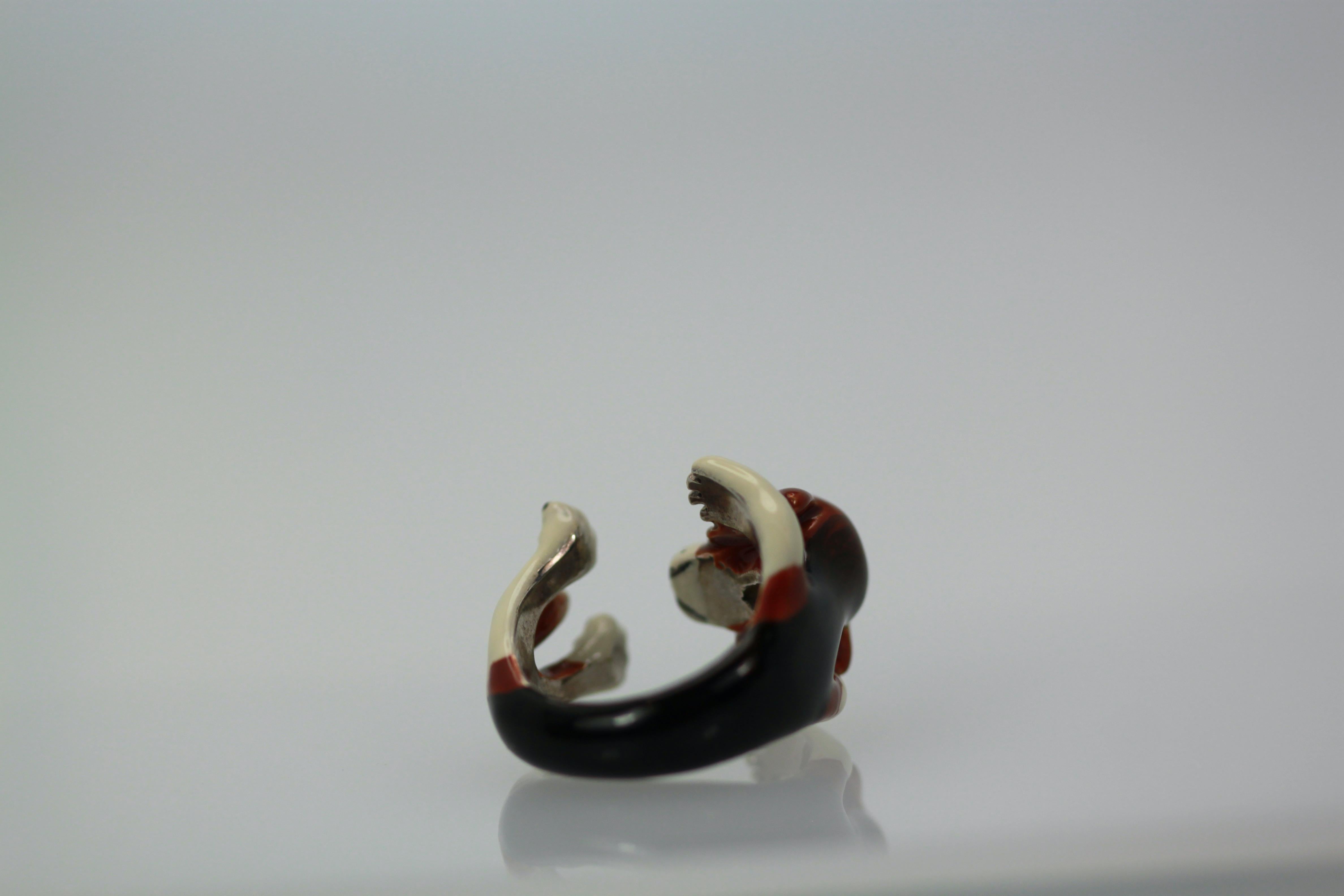 Enamel on Silver Ceramic Beagle Dog Ring For Sale 2