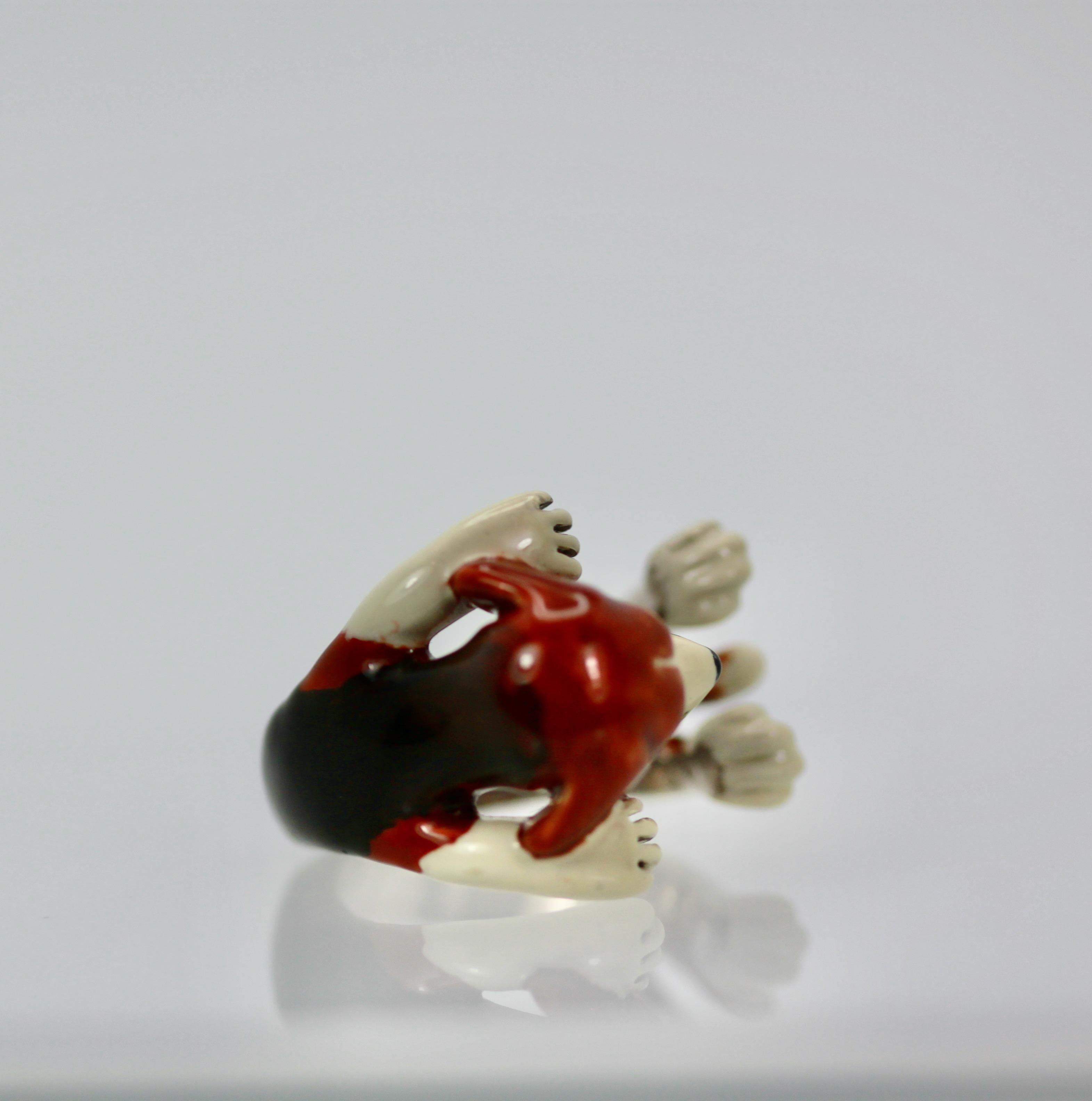 Enamel on Silver Ceramic Beagle Dog Ring For Sale 3