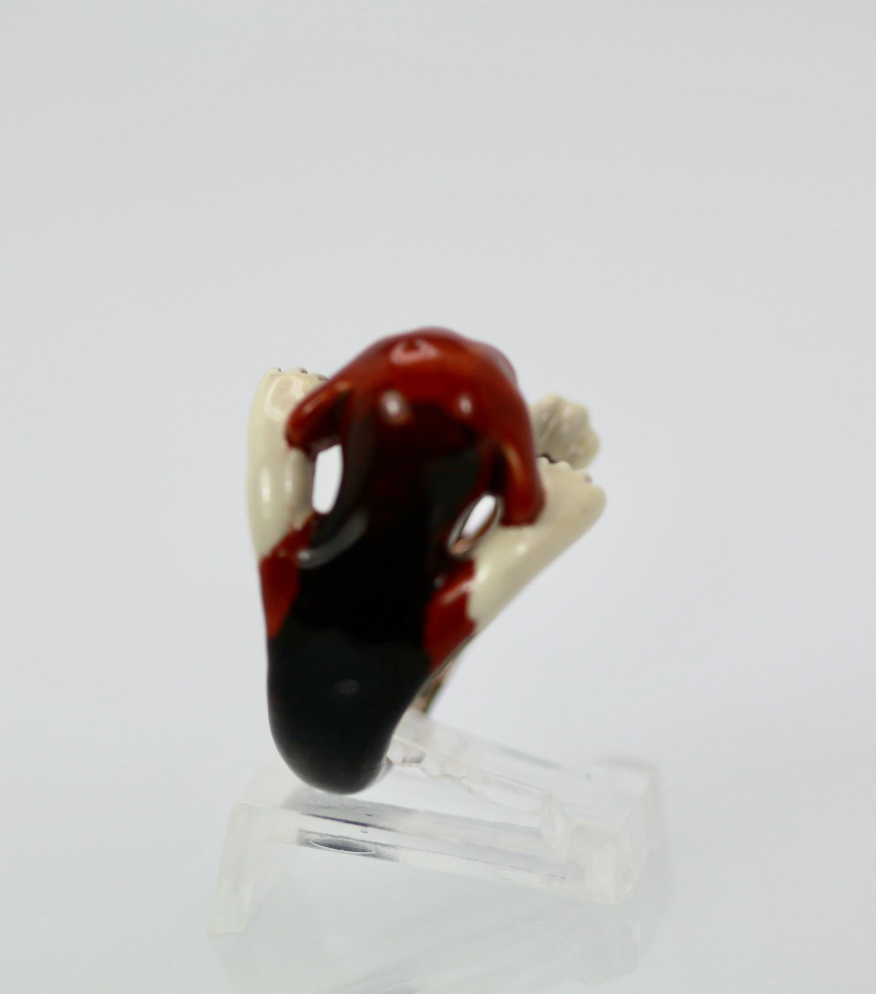 Enamel on Silver Ceramic Beagle Dog Ring For Sale 1