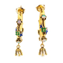 Enamel Opal Pearl Gold Hoop Earrings