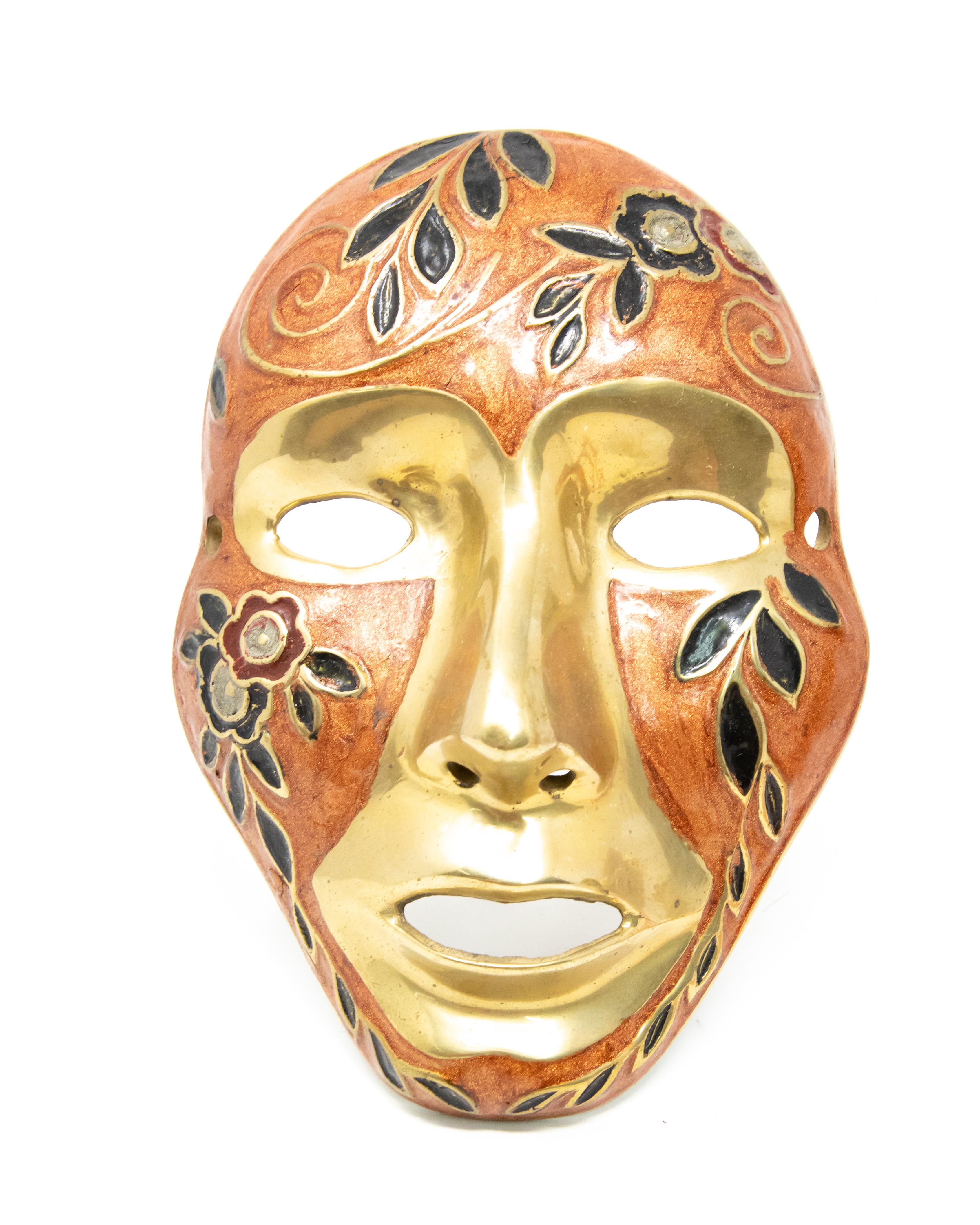 Chinese Enamel over Brass Masquerade Masks with Ribbon For Sale