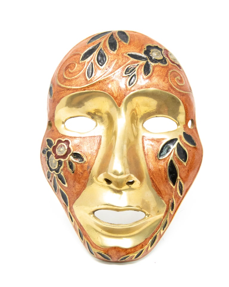Enamel over Brass Masquerade Masks with Ribbon For Sale at 1stDibs