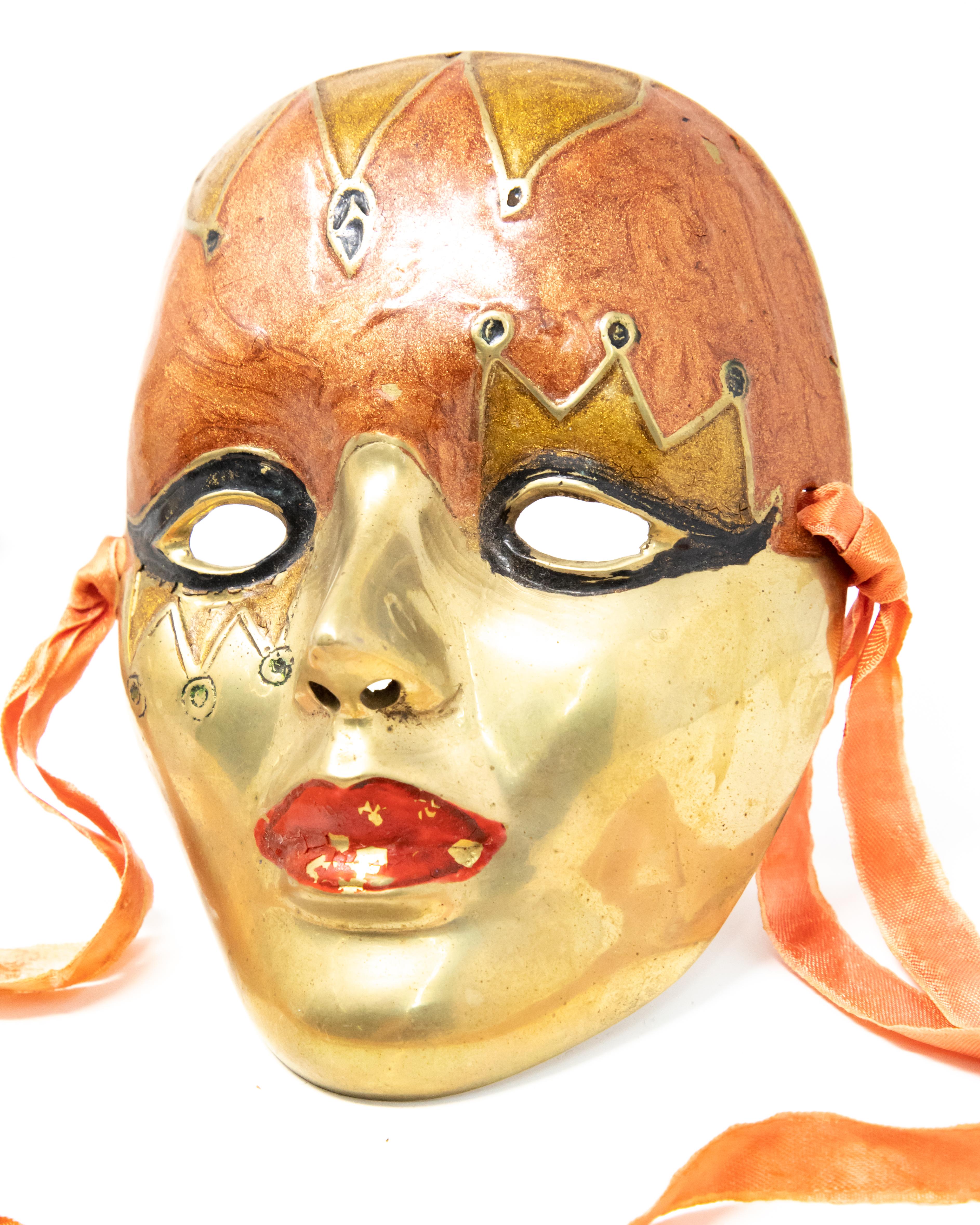 Enamel over Brass Masquerade Masks with Ribbon For Sale 1