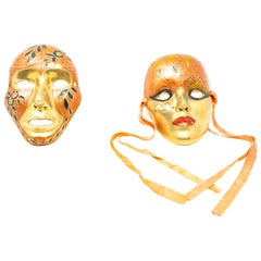 Vintage Enamel over Brass Masquerade Masks with Ribbon