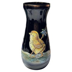 Vaso in vetro opalino dipinto a smalto Biddy Chicken Bird, antico tedesco orientale, 1900