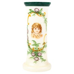Antique Enamel Painted Opaline Glass Victorian Portrait Vase 