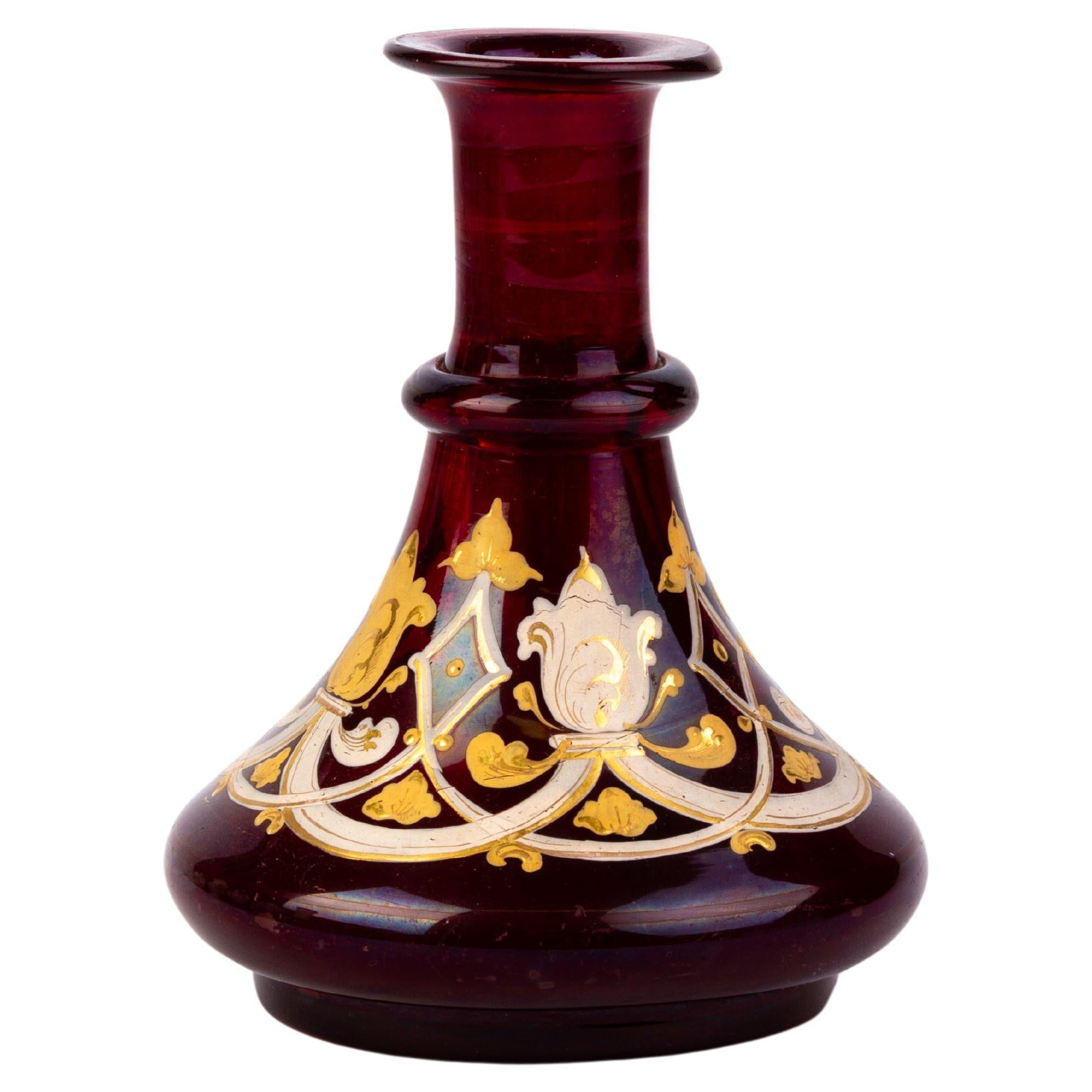 Enamel Painted Ruby Glass Vase 19th Century 