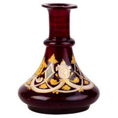 Antique Enamel Painted Ruby Glass Vase 19th Century 
