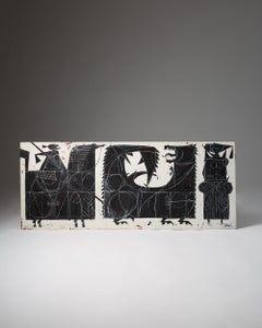 Emaillegemälde von Stig Lindberg:: S:t George & der Drache:: Schweden:: 1950er Jahre