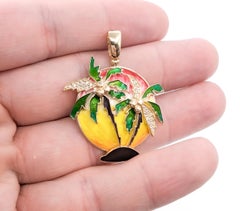 Emaille-Anhänger Paradise Palm Tree & Diamant in Gelbgold mit Emaille