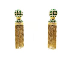 Vintage Enamel, paste and gilt chain 
tassle
 drop earrings, 1980s