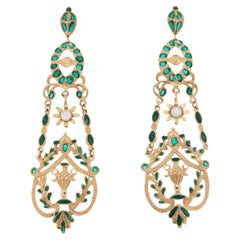Enamel Pearl 14 Karat Yellow Gold Drop Earrings