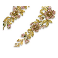 Enamel, Pearl and Tsavorite 18 Karat Gold Flower Earrings