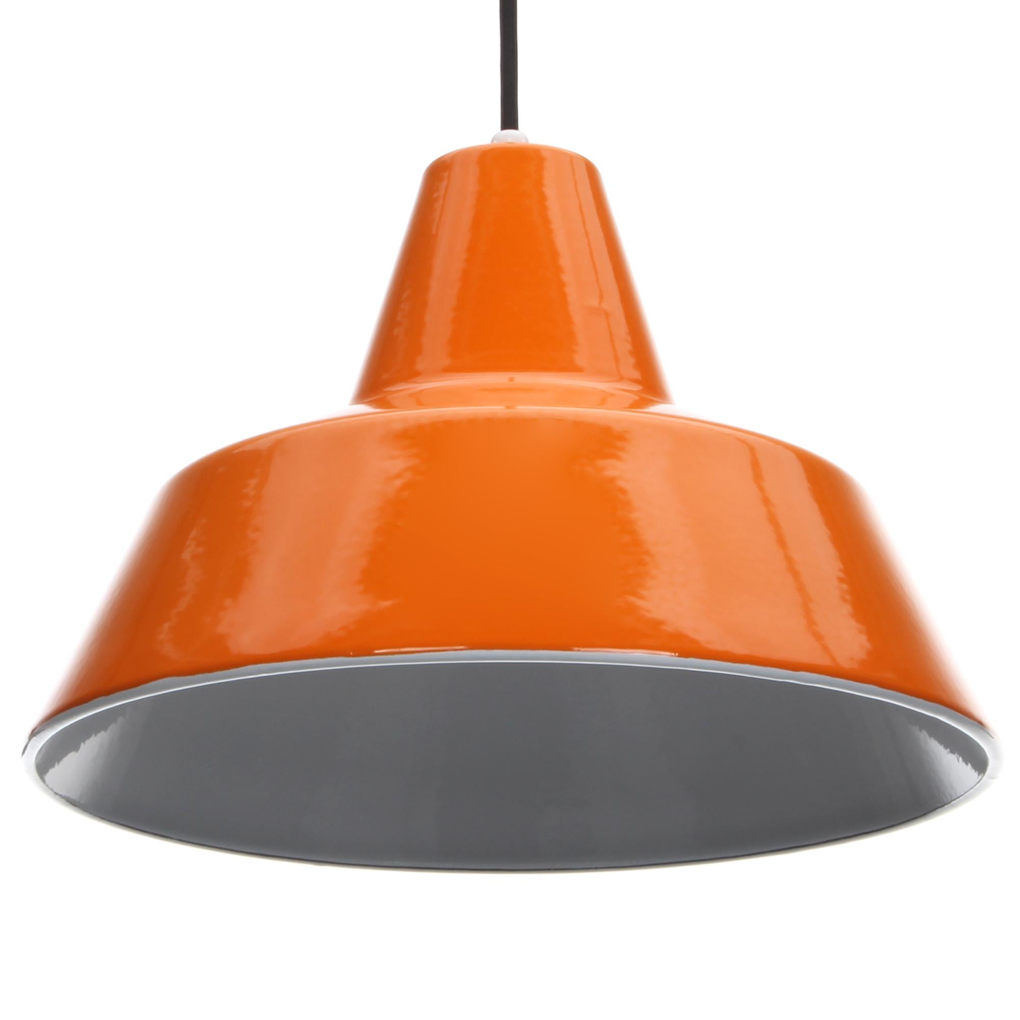 Enamel Pendant, Orange Danish Lamp by Louis Poulsen, 1960s, Large Workshop Light (Industriell)