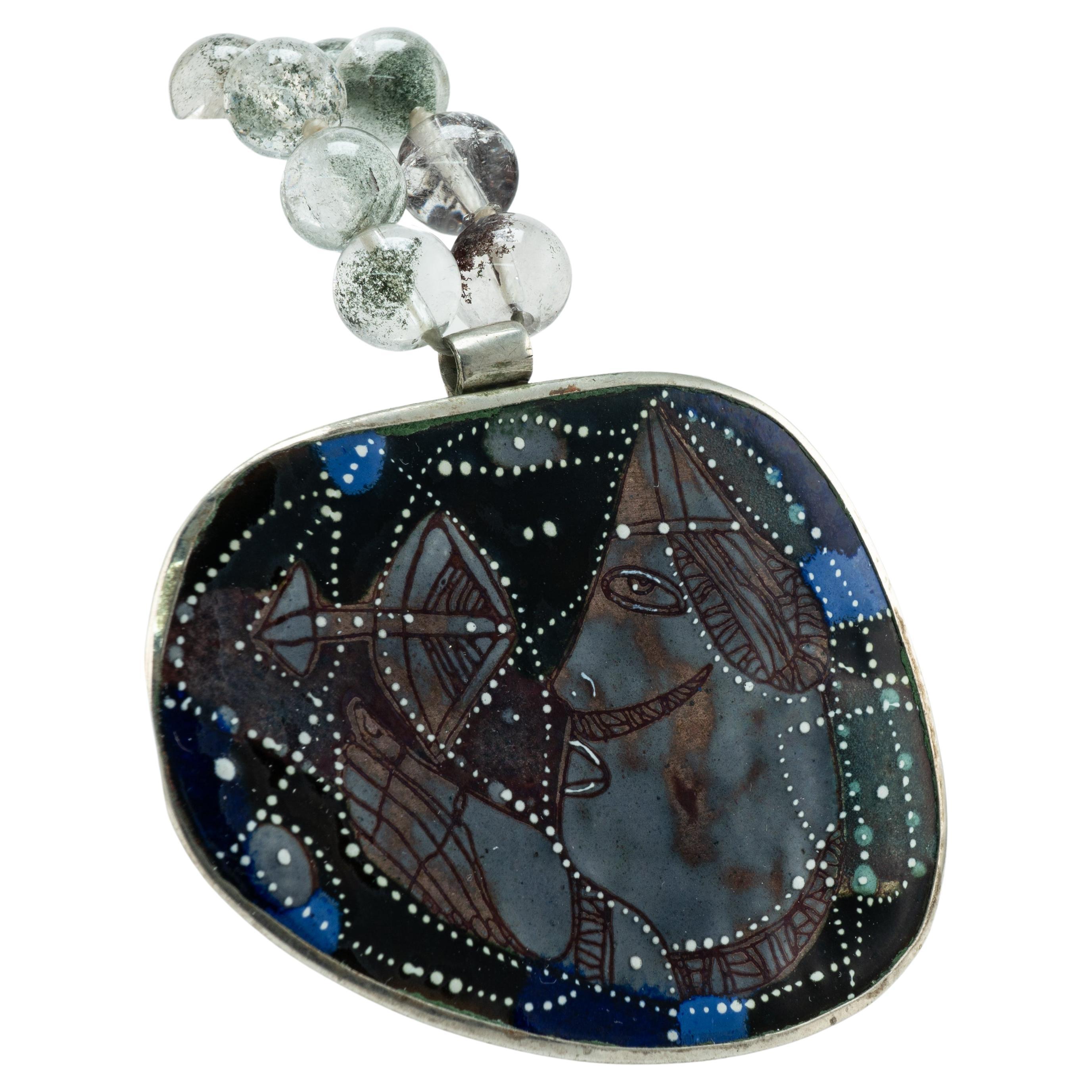 Enamel Pendant Rutilated Tourmaline Necklace Sterling Silver by Ivan Sufuev