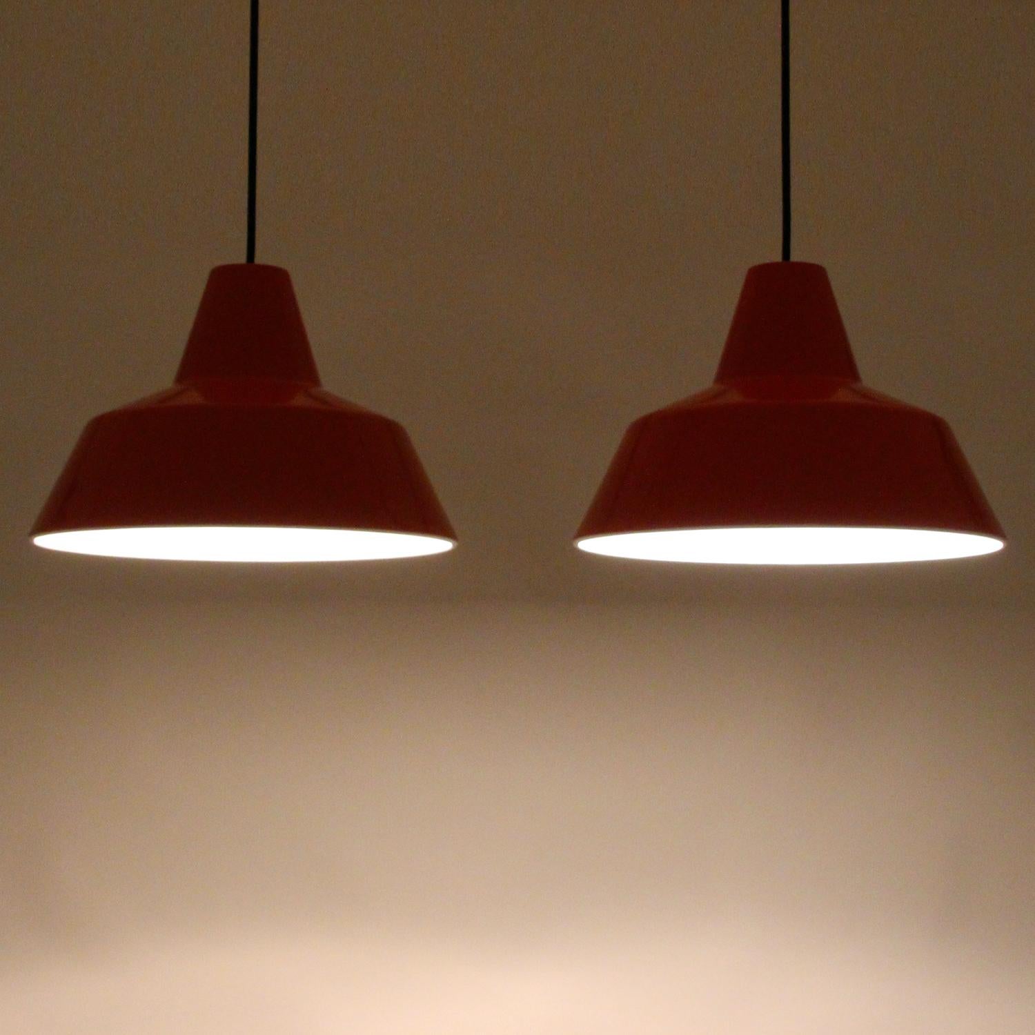 Enameled Enamel Pendants ‘Pair’ by Louis Poulsen 1960s Vintage Industrial Ceiling Lights
