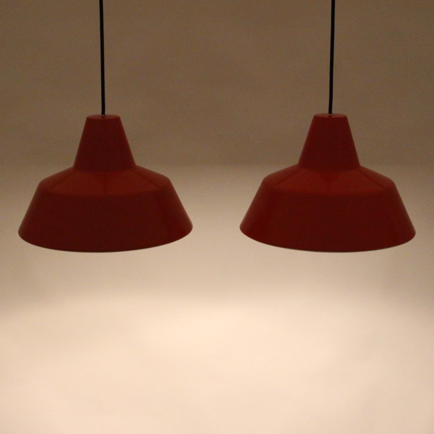 Mid-20th Century Enamel Pendants ‘Pair’ by Louis Poulsen 1960s Vintage Industrial Ceiling Lights