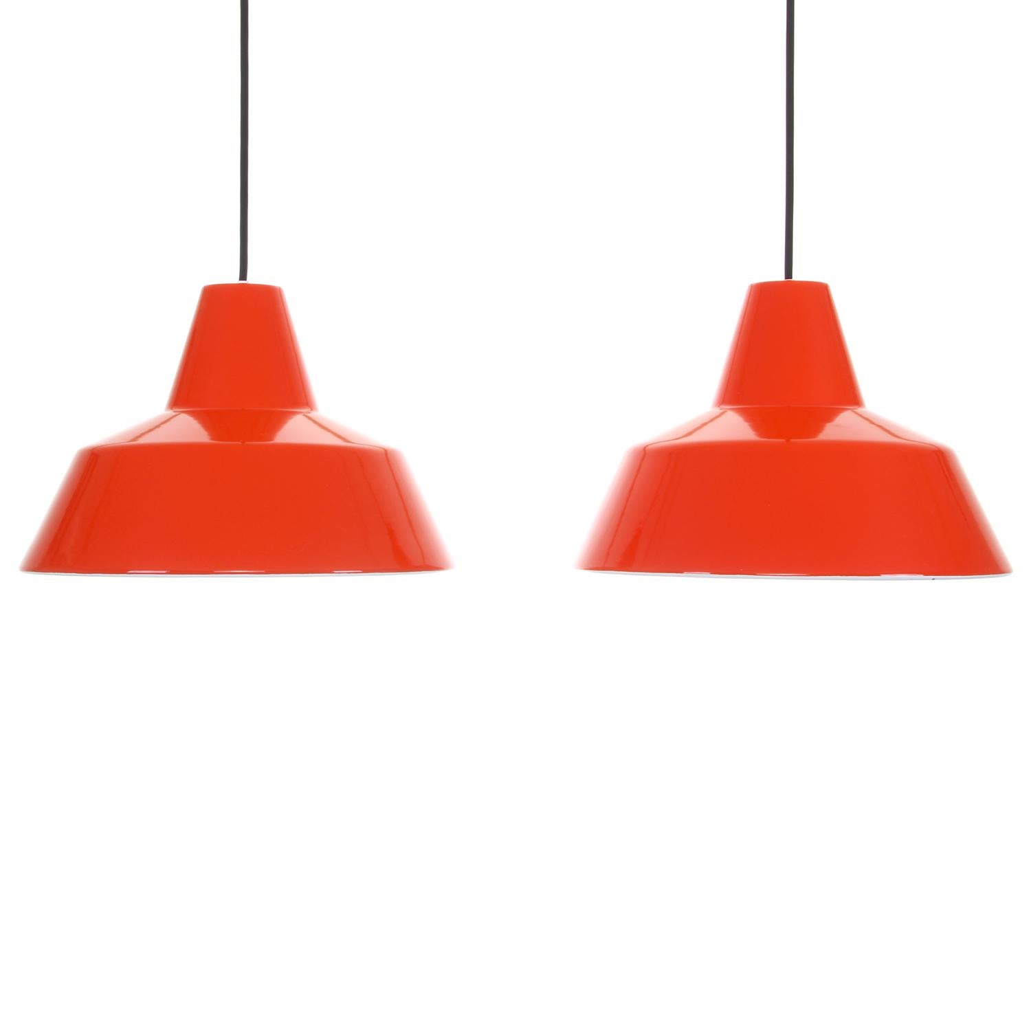 Enamel Pendants ‘Pair’ by Louis Poulsen 1960s Vintage Industrial Ceiling Lights