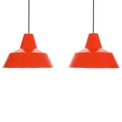 Enamel Pendants ‘Pair’ by Louis Poulsen 1960s Vintage Industrial Ceiling Lights