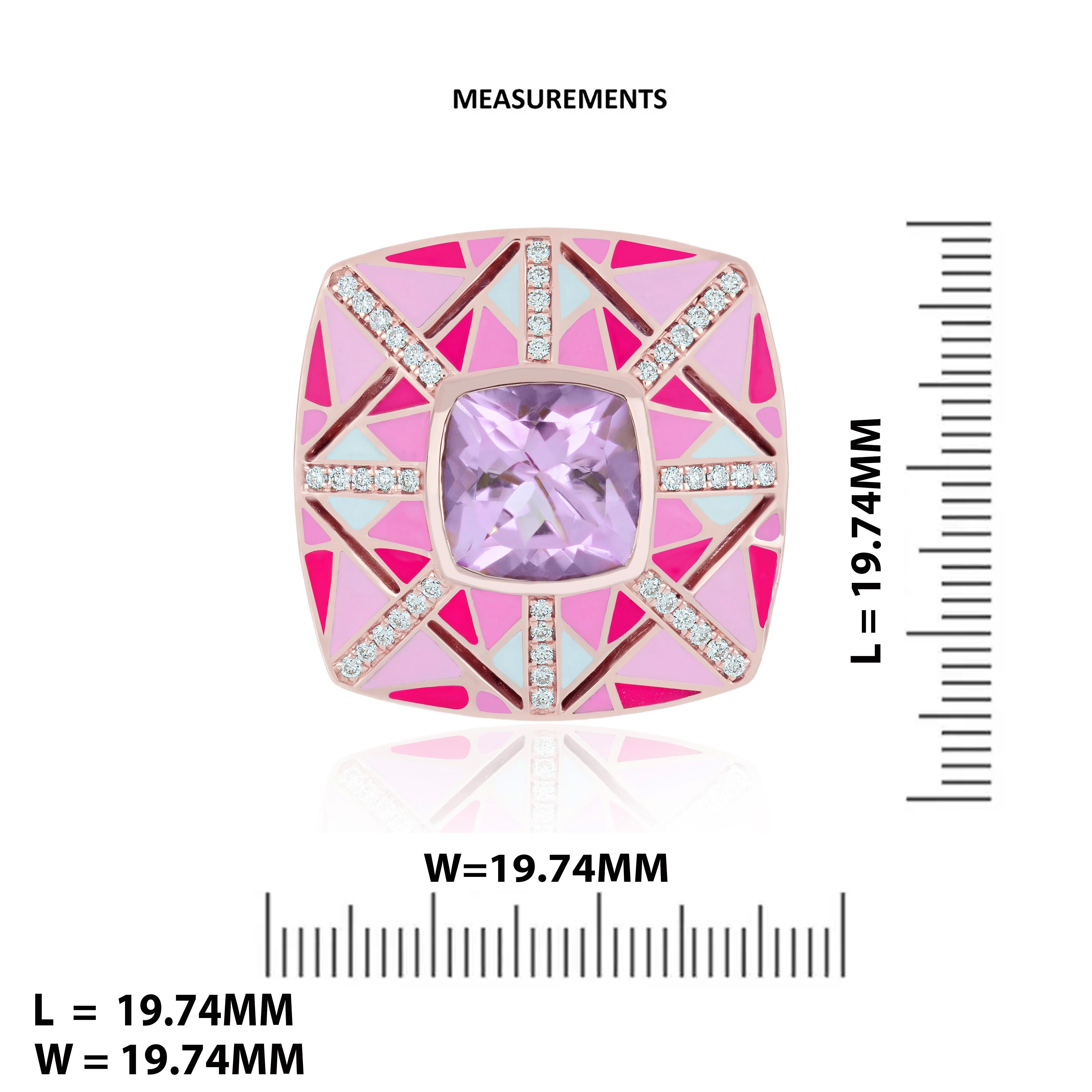 Im Angebot: Nietenring aus 14 Karat Roségold mit Emaille, rosa Amethyst und Diamant () 5