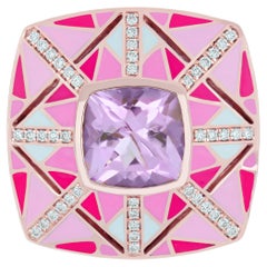 Nietenring aus 14 Karat Roségold mit Emaille, rosa Amethyst und Diamant
