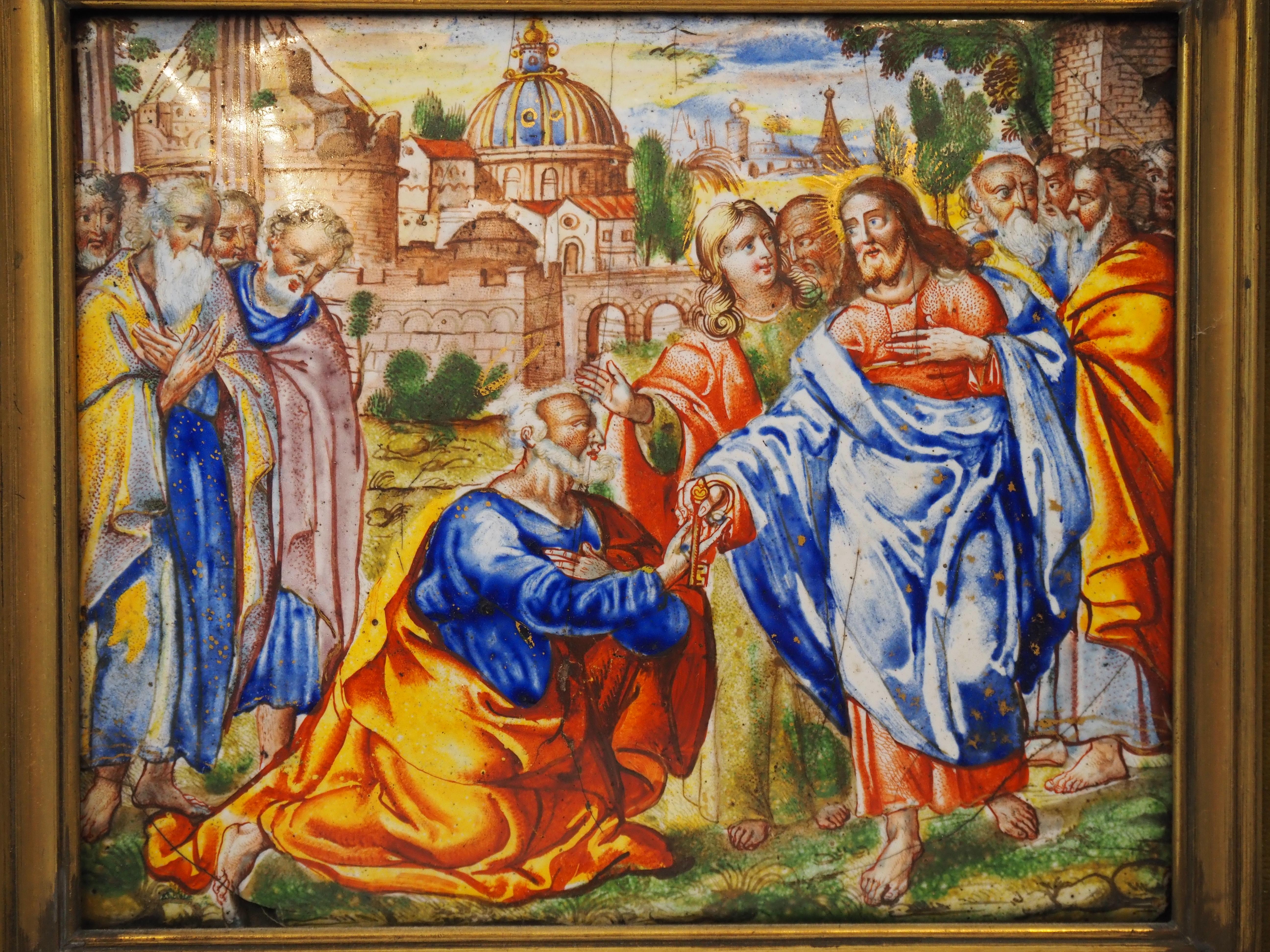 Plaque en émail représentant Saint Pierre recevant la clé du Christ, Allemagne, 17e siècle en vente 5