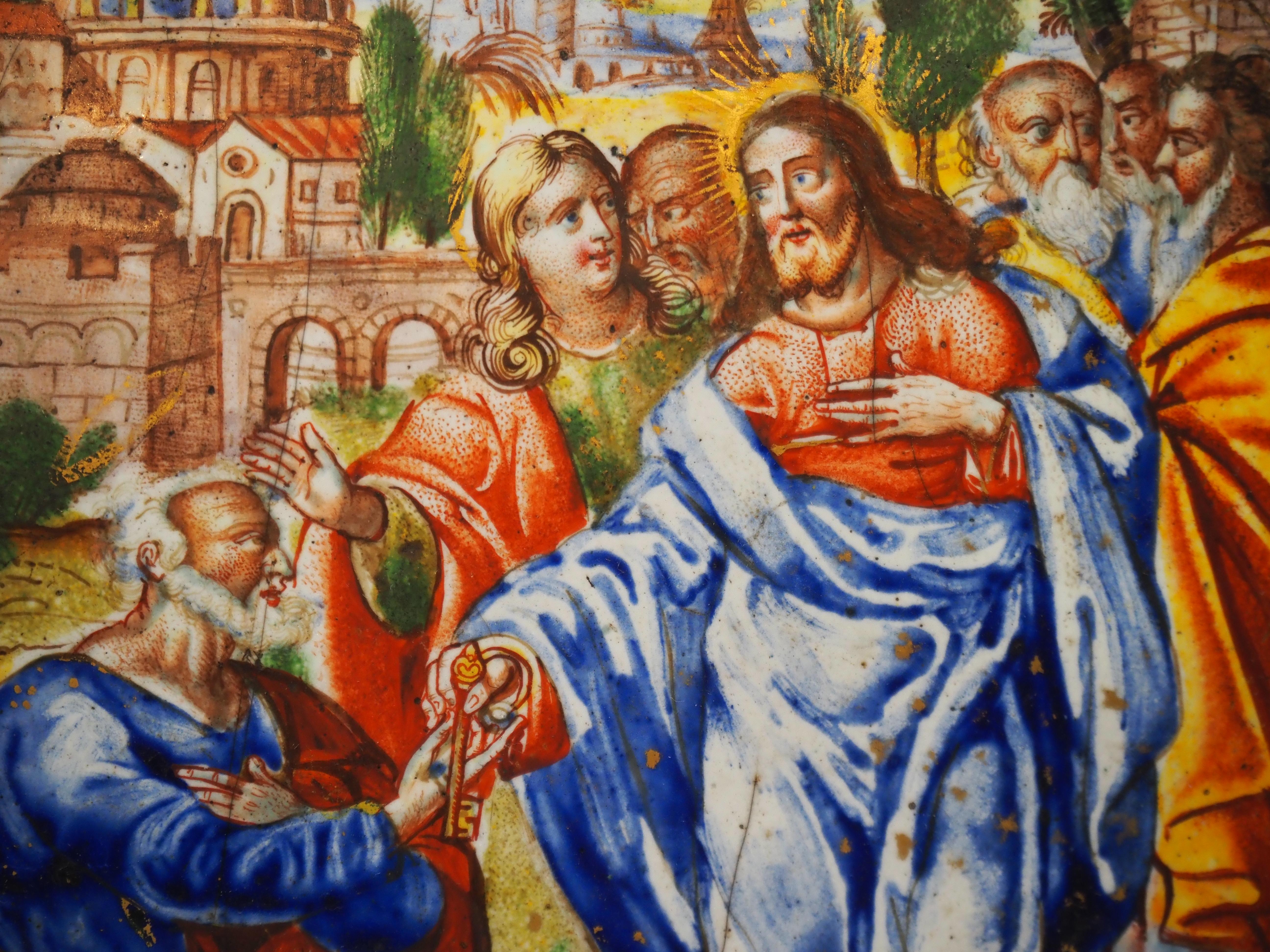 Plaque en émail représentant Saint Pierre recevant la clé du Christ, Allemagne, 17e siècle en vente 8