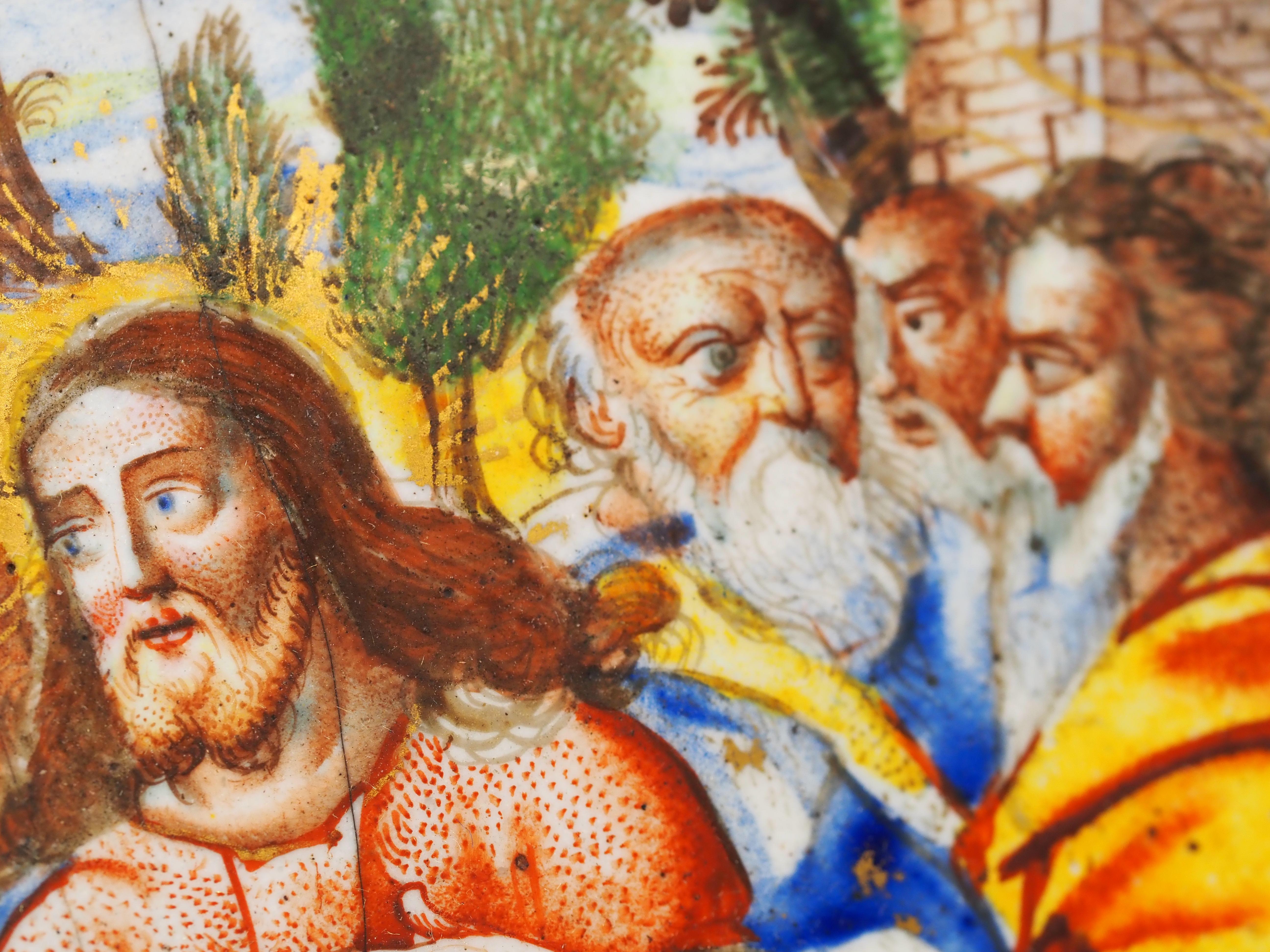 Plaque en émail représentant Saint Pierre recevant la clé du Christ, Allemagne, 17e siècle en vente 2