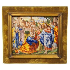 Placa esmaltada que representa a San Pedro recibiendo la llave de Cristo, Alemania, s. XVII.