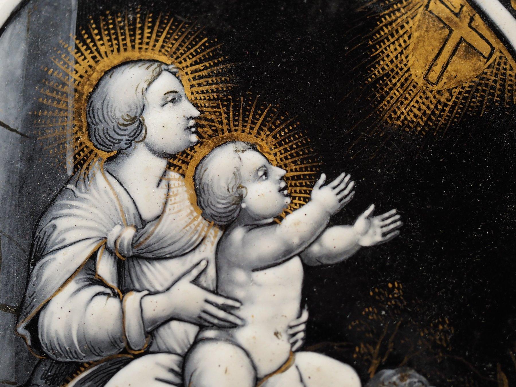 Français Plaque d'émail Madonna with Child Materdei, Jean Laudin, France, C.C. en vente