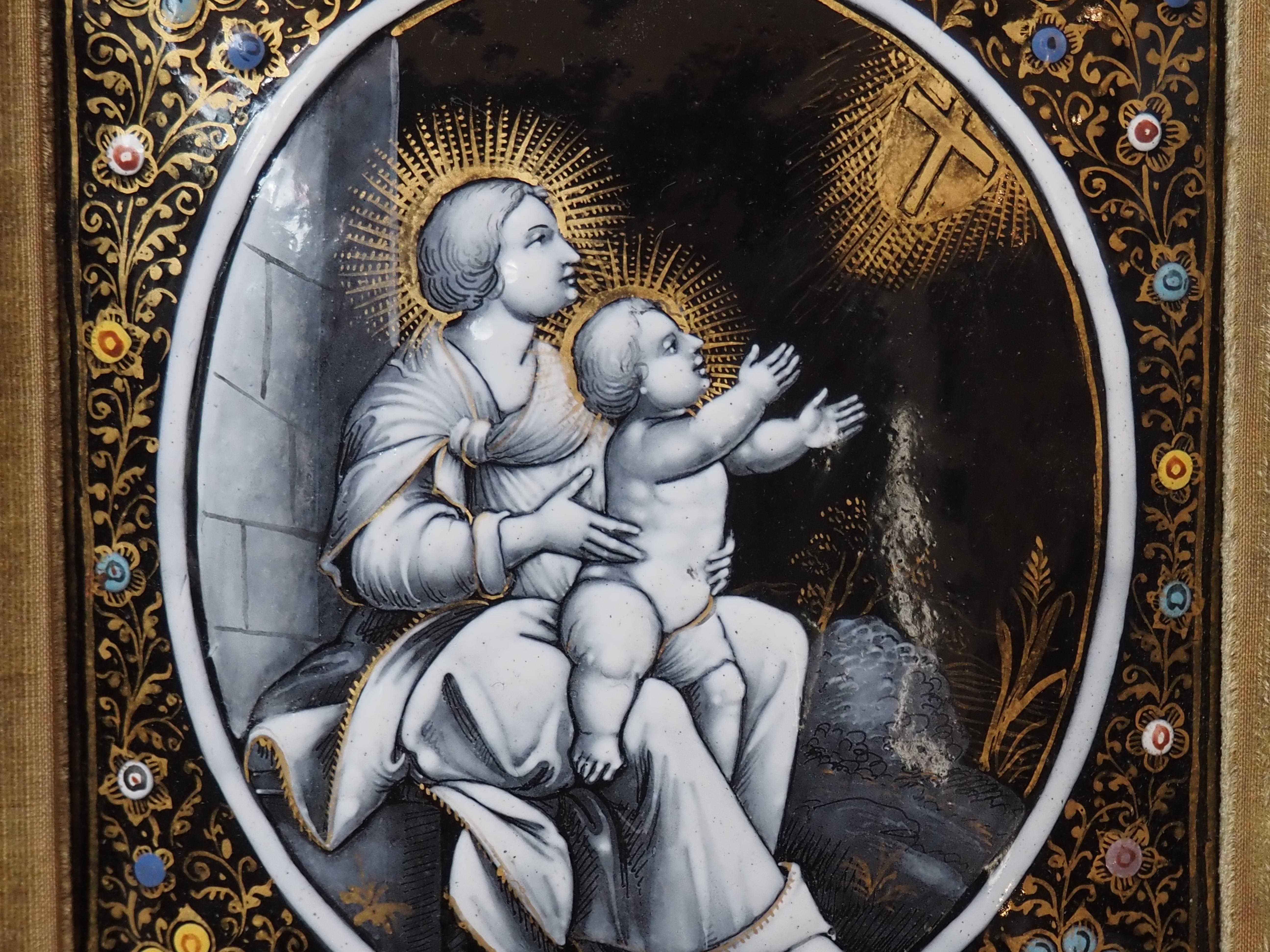 Plaque d'émail Madonna with Child Materdei, Jean Laudin, France, C.C. Bon état - En vente à Gorssel, GE