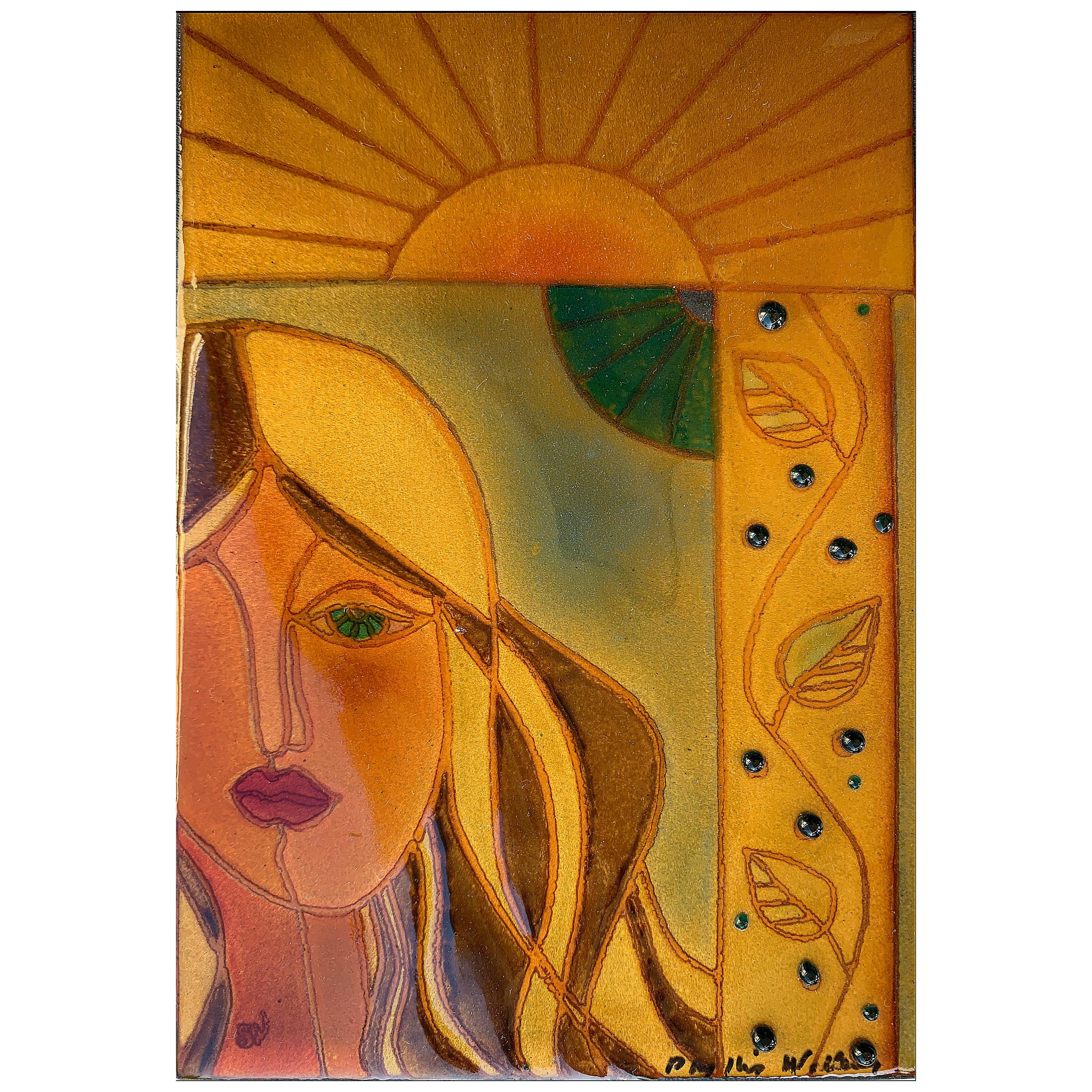 Enamel Plaque of a Woman by Phyllis Wallen For Sale