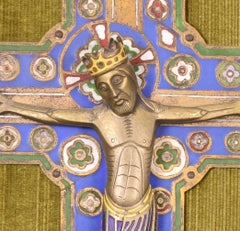 Enamel Plaque with Crucified Christ, After Limoges Models, 20th Century