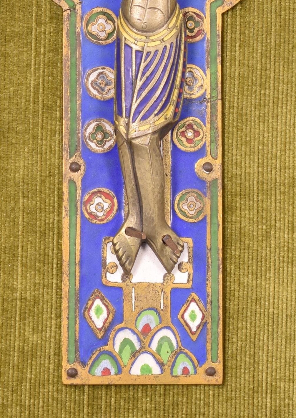 Medieval Enamel Plaque with Crucified Christ, After Limoges Models, 20th Century
