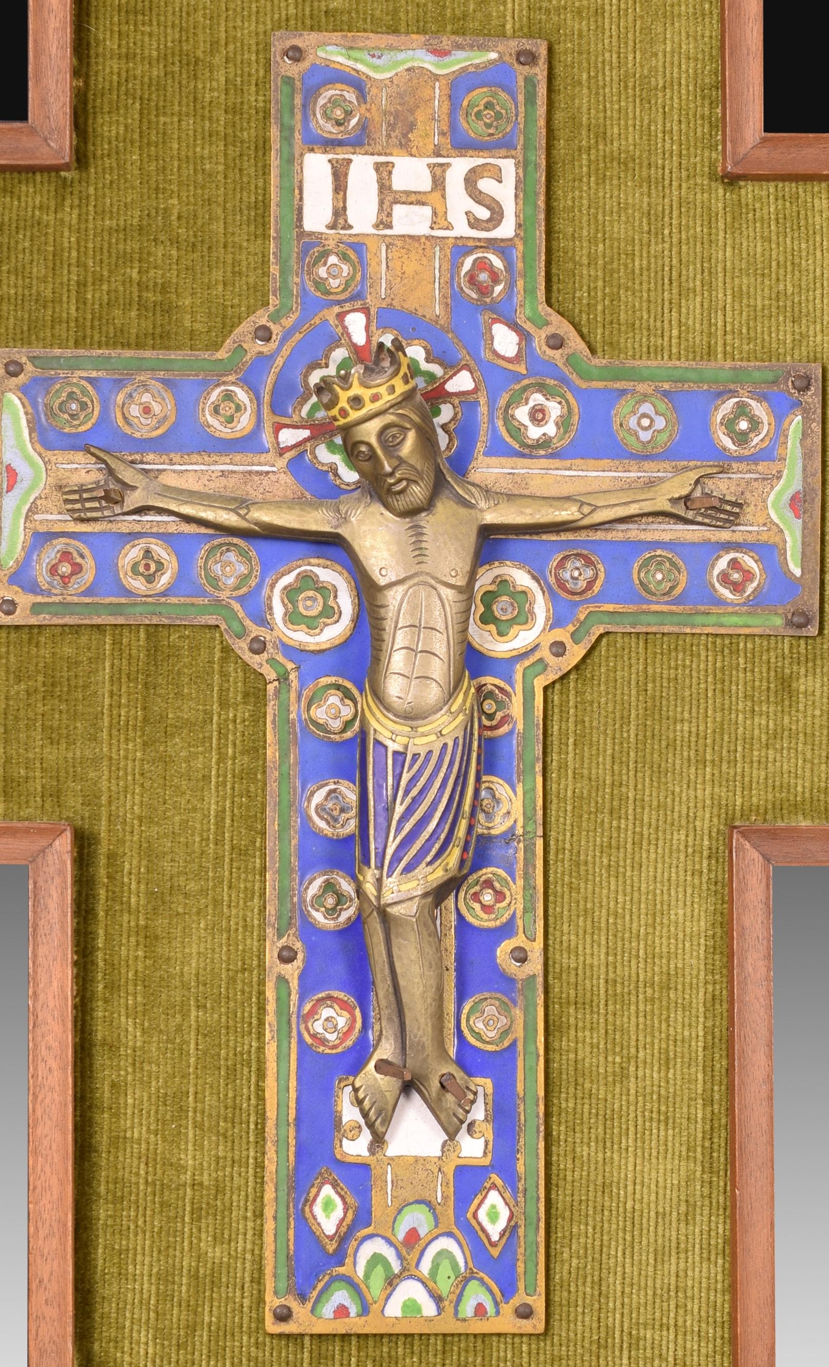 European Enamel Plaque with Crucified Christ, After Limoges Models, 20th Century