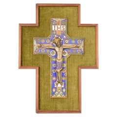 Enamel Plaque with Crucified Christ, After Limoges Models, 20th Century