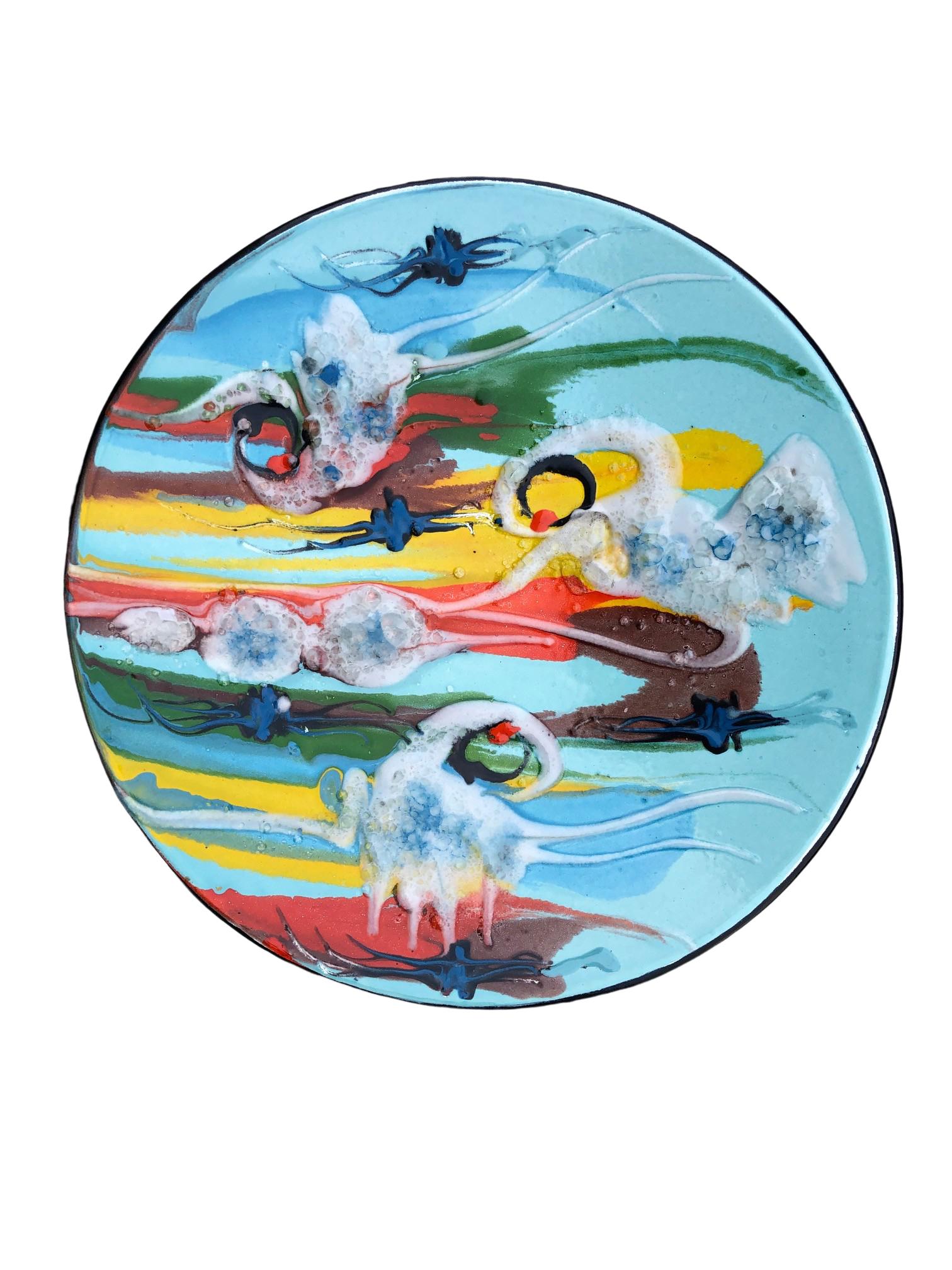 Enamel Plate with an Abstract Pattern in Vivid Colors, Europe, 1960s For Sale 6