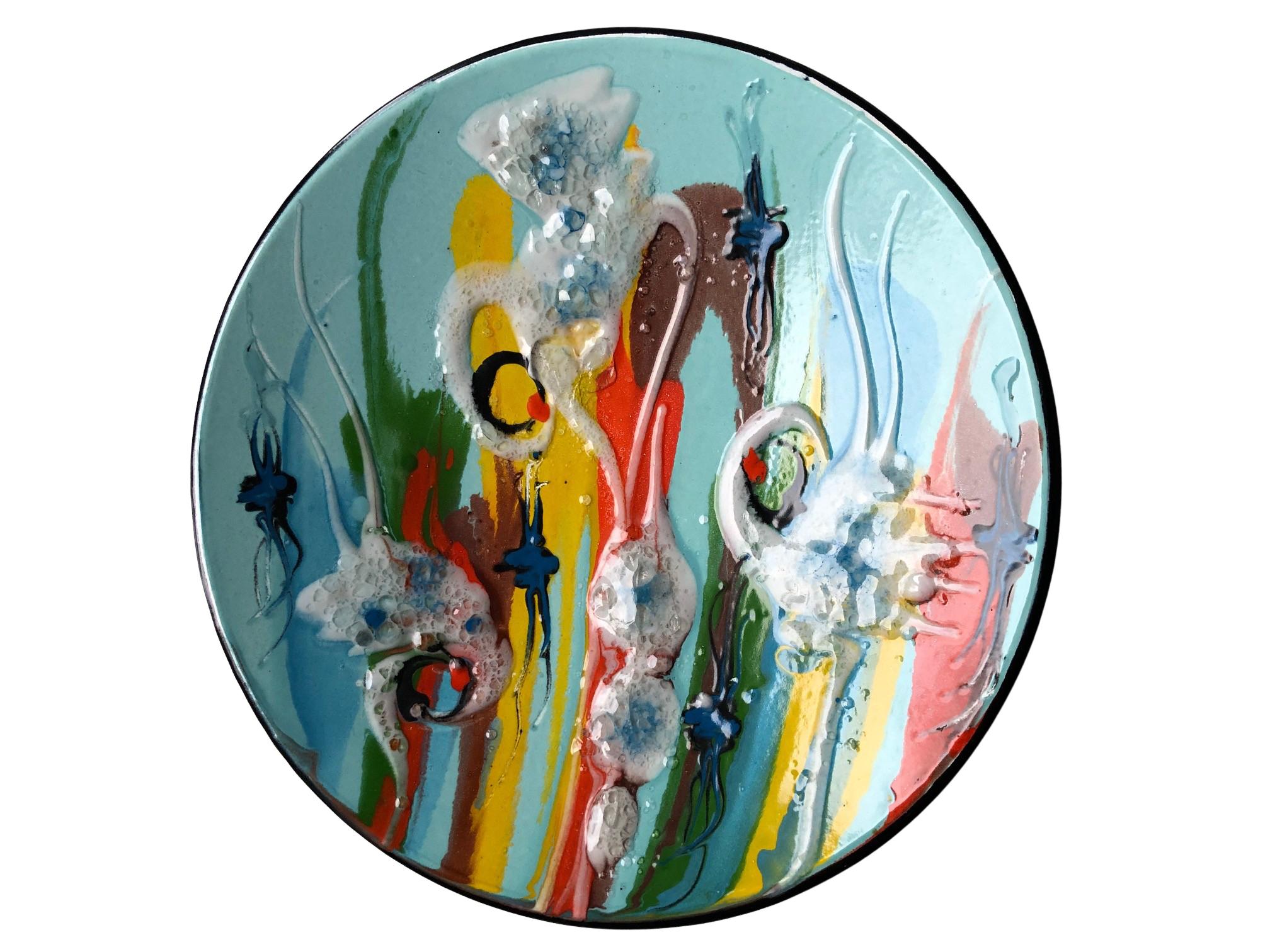 20th Century Enamel Plate with an Abstract Pattern in Vivid Colors, Europe, 1960s For Sale