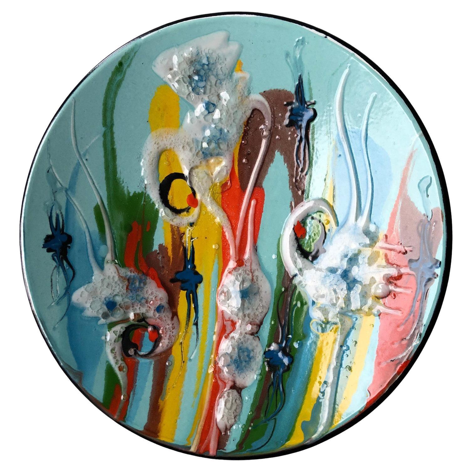 Enamel Plate with an Abstract Pattern in Vivid Colors, Europe, 1960s For Sale