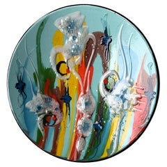 Vintage Enamel Plate with an Abstract Pattern in Vivid Colors, Europe, 1960s