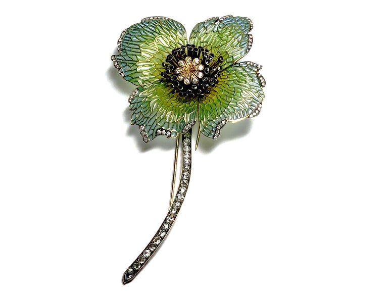 Enamel Poppy Brooch For Sale at 1stdibs