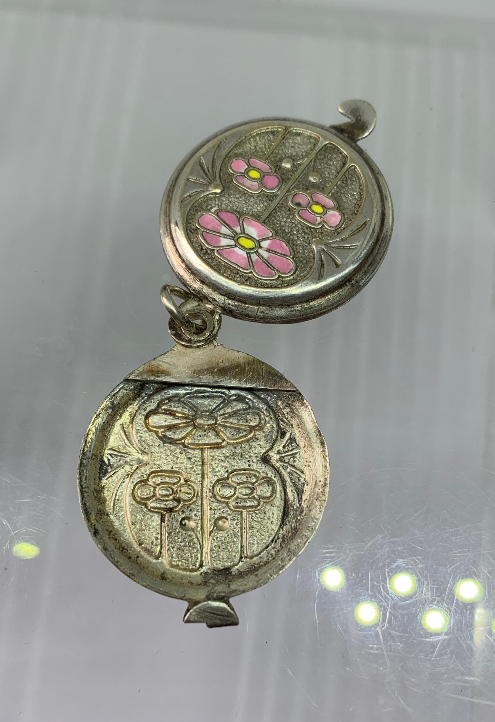 Collier pendentif Art Nouveau Jugendstil fleur coquelicot en émail 1900 5