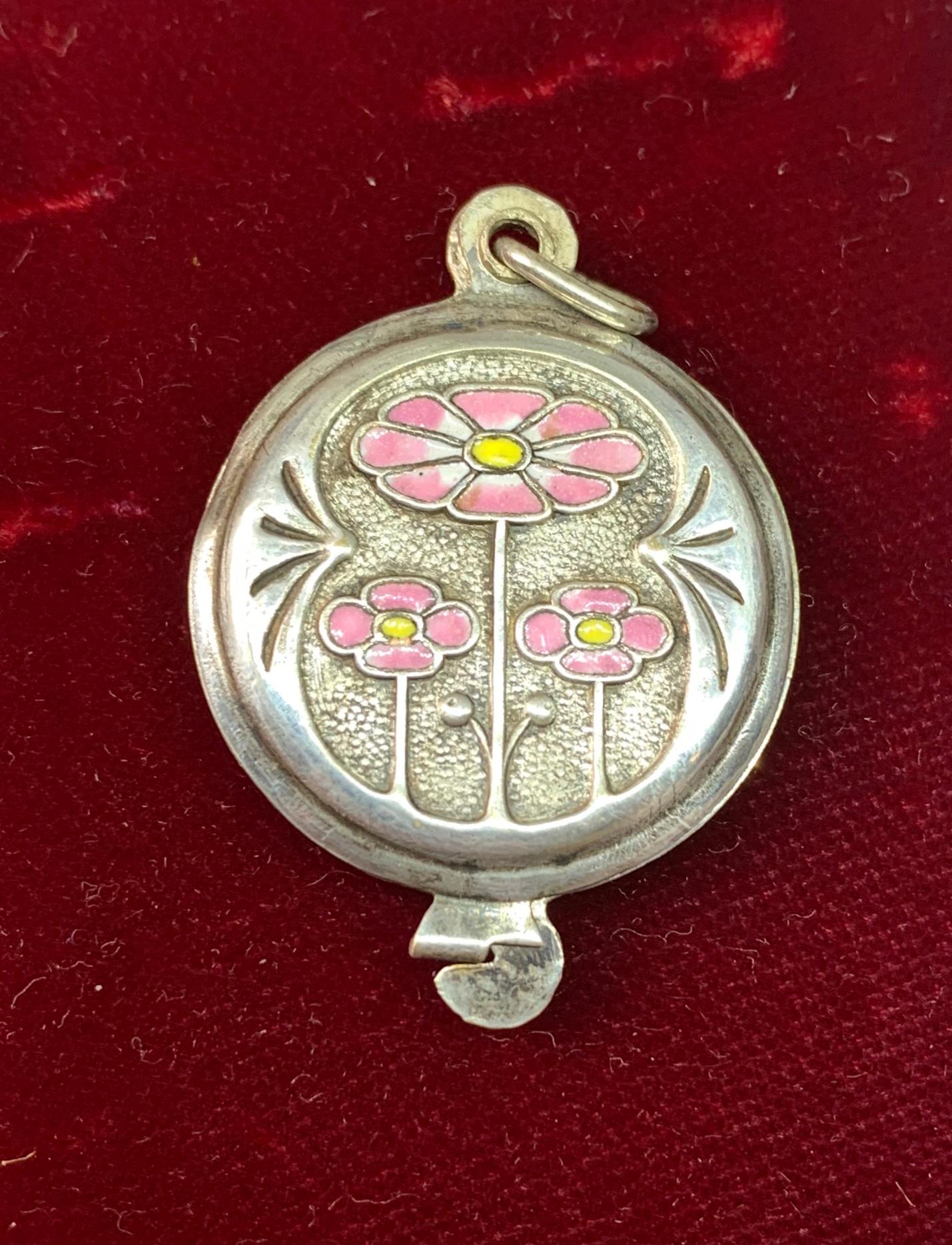  Collier pendentif Art Nouveau Jugendstil fleur coquelicot en émail 1900 Pour femmes 