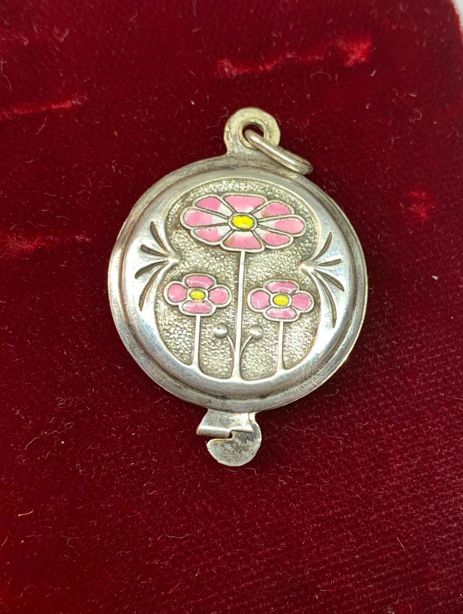 Collier pendentif Art Nouveau Jugendstil fleur coquelicot en émail 1900 1