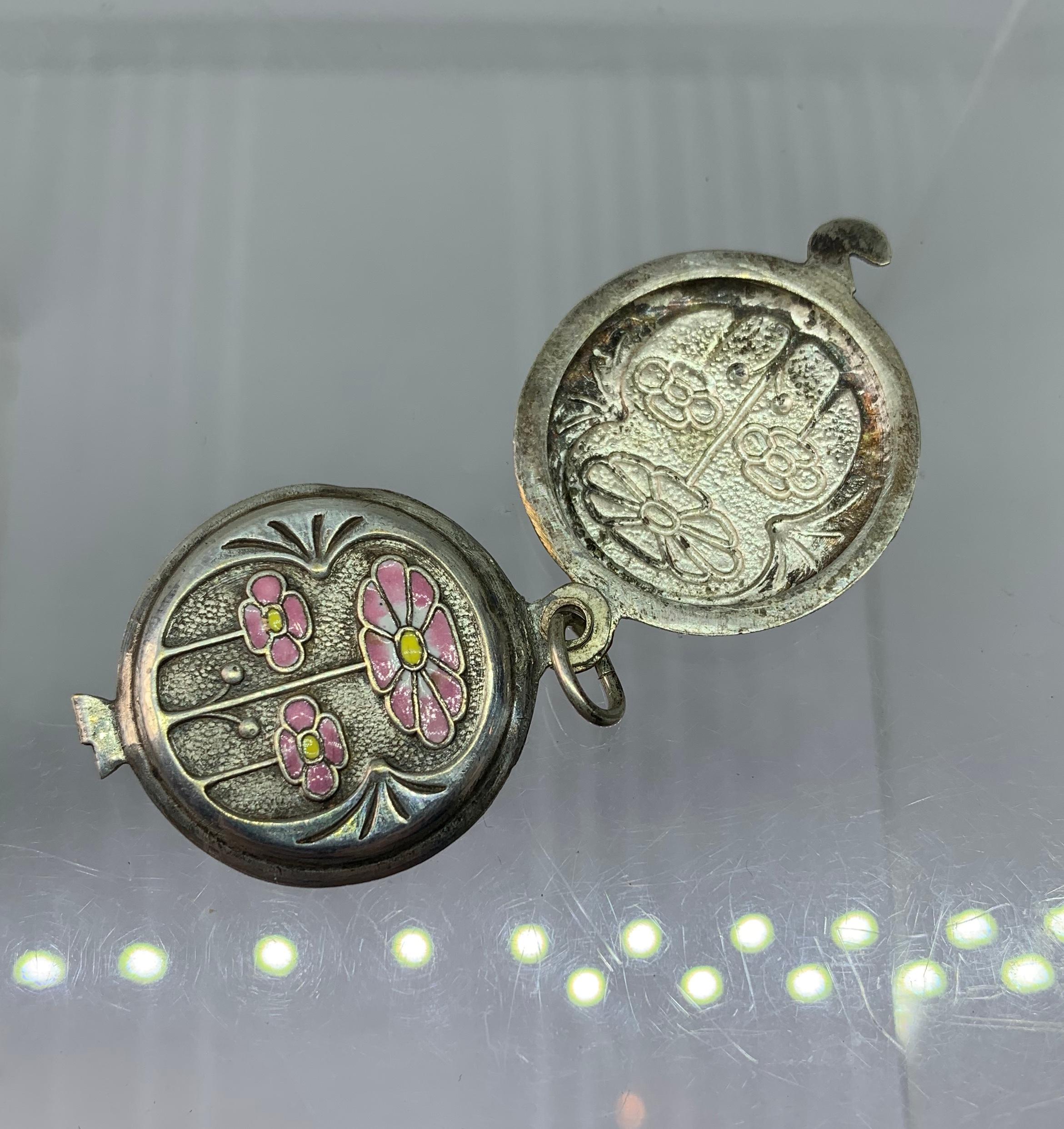 Collier pendentif Art Nouveau Jugendstil fleur coquelicot en émail 1900 2