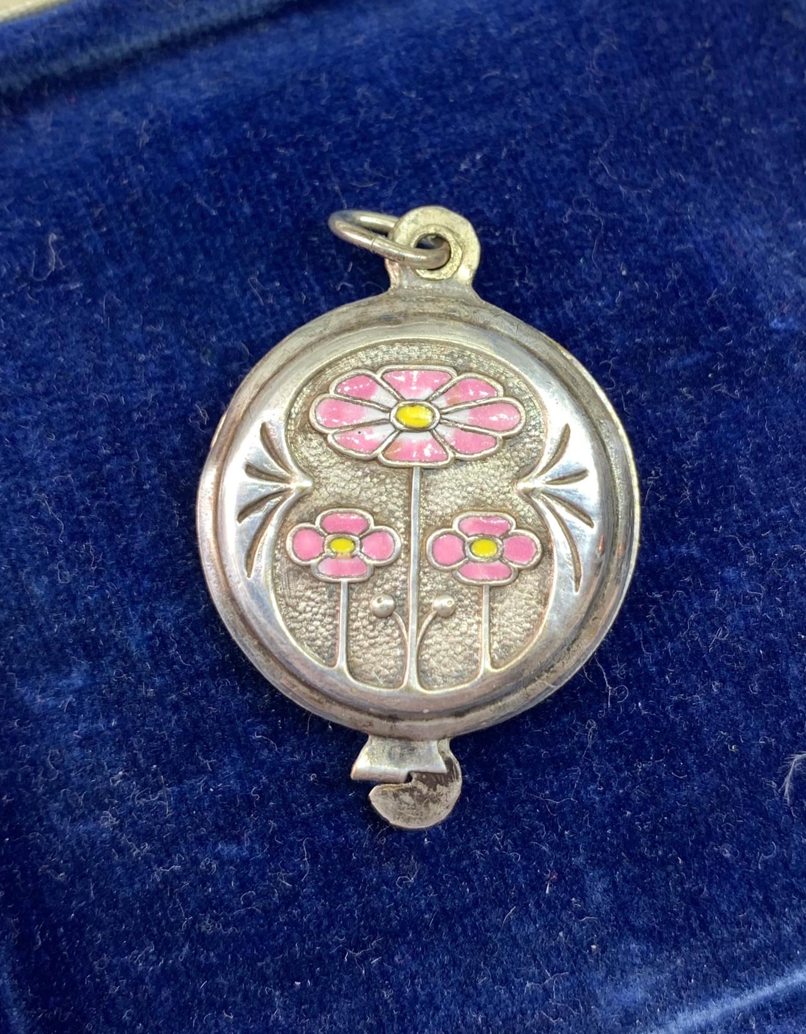 Collier pendentif Art Nouveau Jugendstil fleur coquelicot en émail 1900 3
