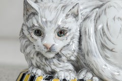 Enamel porcelain cat table lamp by PB Paris, France, circa 1940.